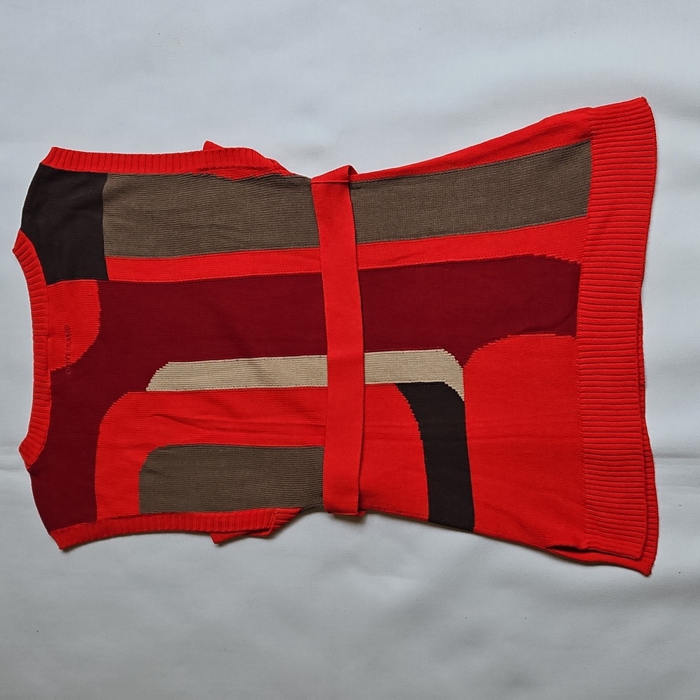 DKNY Red Colorblock Sweater Knit Top With Belt Size Small - Picture 6 of 10